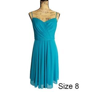 David's Bridal Sleeveless Teal Oasis Bridesmaid Dress Size 8 NWOT